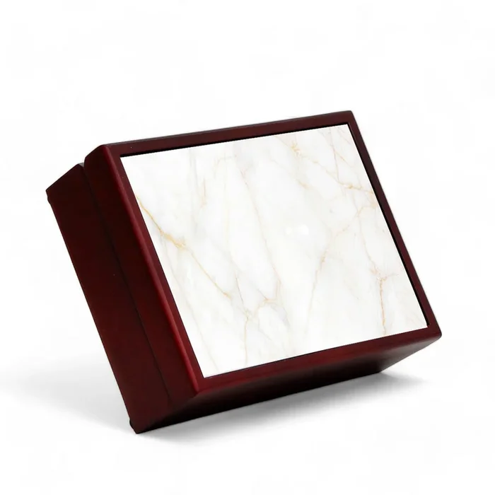 SUBLIMART: Wood Box Lined large wood box with printed tile – Carara Gold Marble
