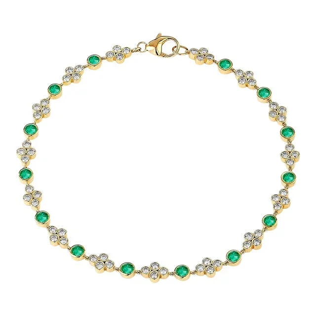 Syna Yellow Gold Mogul Emeralds and Diamonds Bracelet