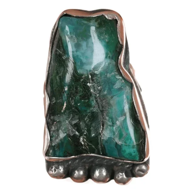 Sz7 Chief Wolf Robe Hunt (1905-1977) Acoma Silver Gem Silica Chrysocolla, Malachite Quartz Ring