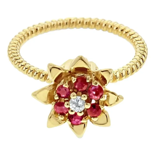 Tall Ruby Tulip Ring 14k Yellow Gold, Size 8