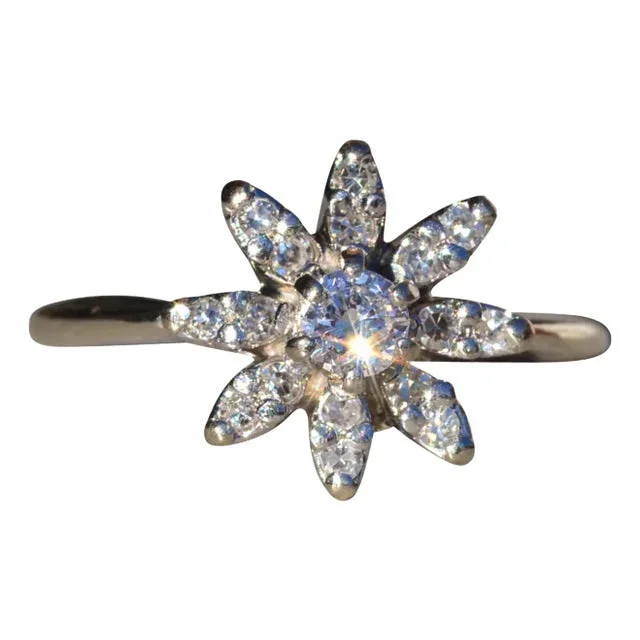 The Bannack: Ladies Signed Diamond Flower Ring in 14K White Gold
