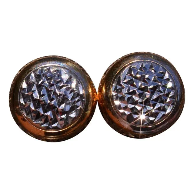 The Button: Two Tone Diamond Cut Button Earrings, 2 Pieces