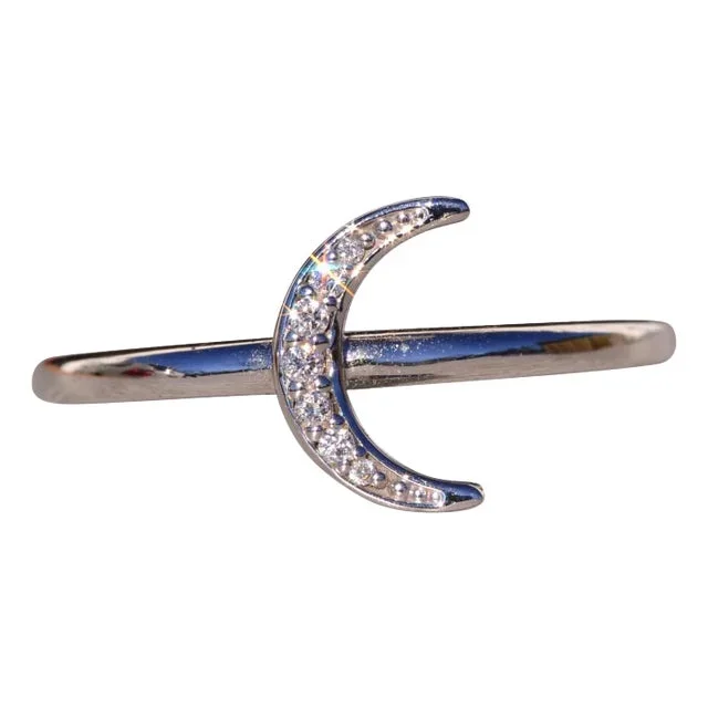 The Halver: Crescent Moon Natural Diamond Ring in White Gold
