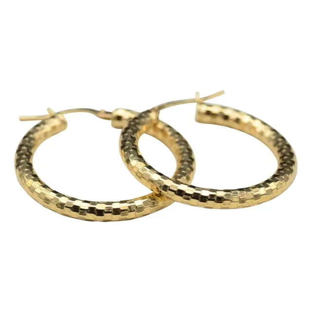 The Pavos: 14K Yellow Gold Faceted Hoop Earrings, 2 Pieces