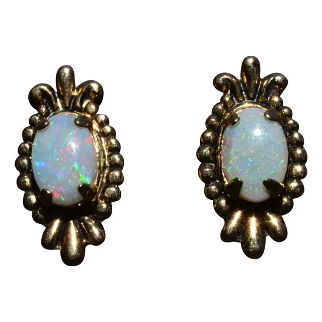 The Rodophils: Ladies Antique 14K Yellow Gold Opal Stud Earrings, 2 Pieces