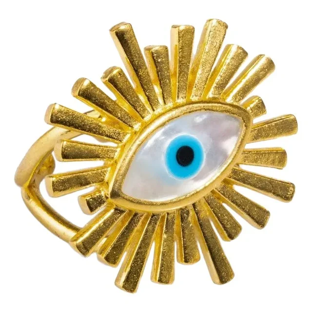 Third Eye Guardian Pearl & Gold Chunky Ring