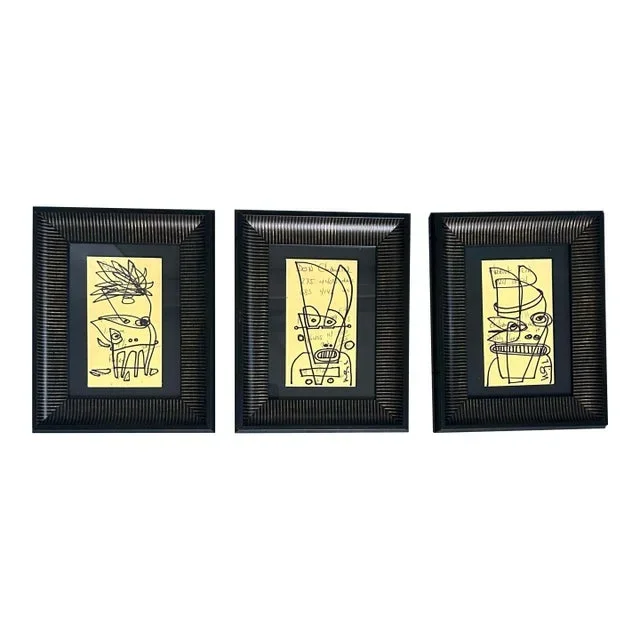 Three Contemporary Original Wayne Cunningham Abstract Marker Drawings- Set of Three