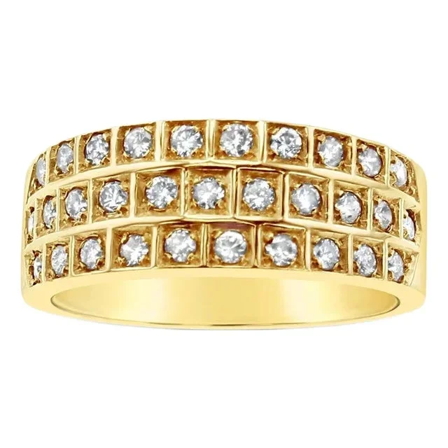 Three Row Diamond Wedding Band .50cttw 14k Yellow Gold, Size 6
