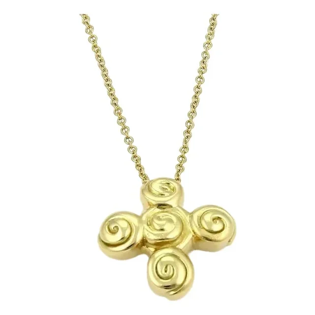 Tiffany & Co. Spiro 18k Yellow Gold Cross Pendant & Chain