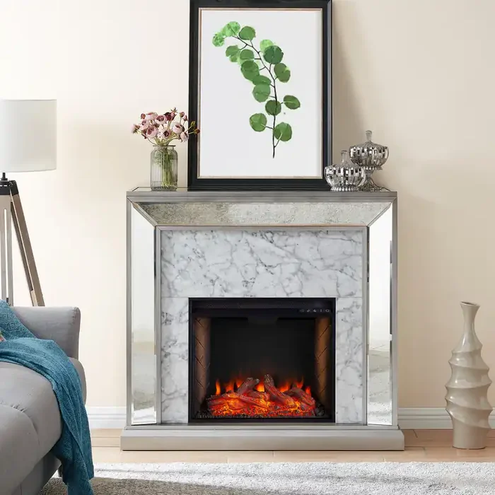 Trandling Mirrored Smart Fireplace W/ Faux Stone