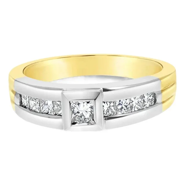 Two-Toned Princess Cut Diamond Wedding Band, Size 3