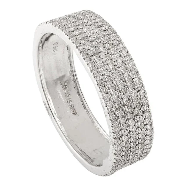 Unisex Pave Set Diamond Engagement Band Ring in 18k Solid White Gold Size 7