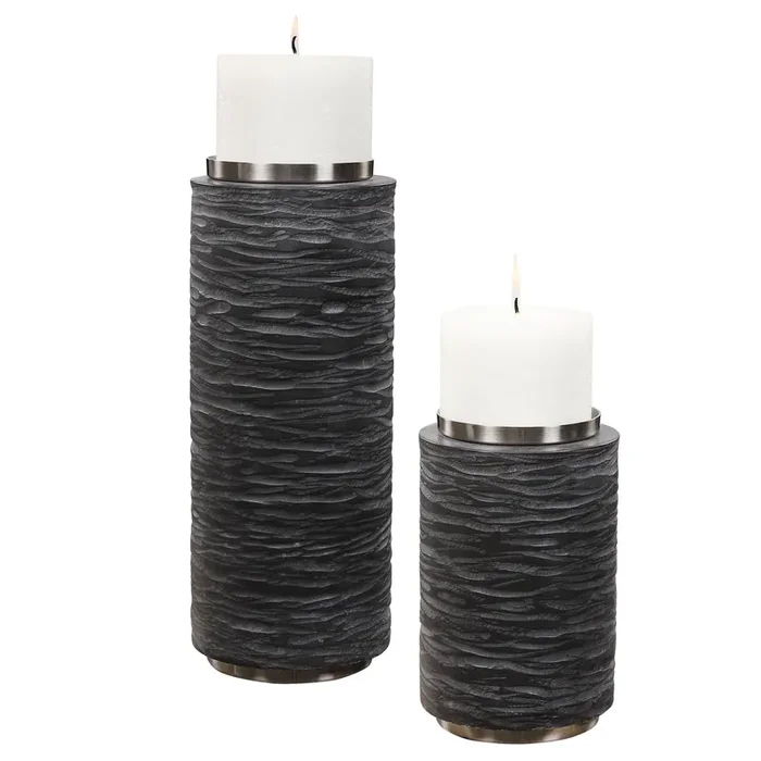 Uttermost Strathmore Stone Gray Candleholders, S/2
