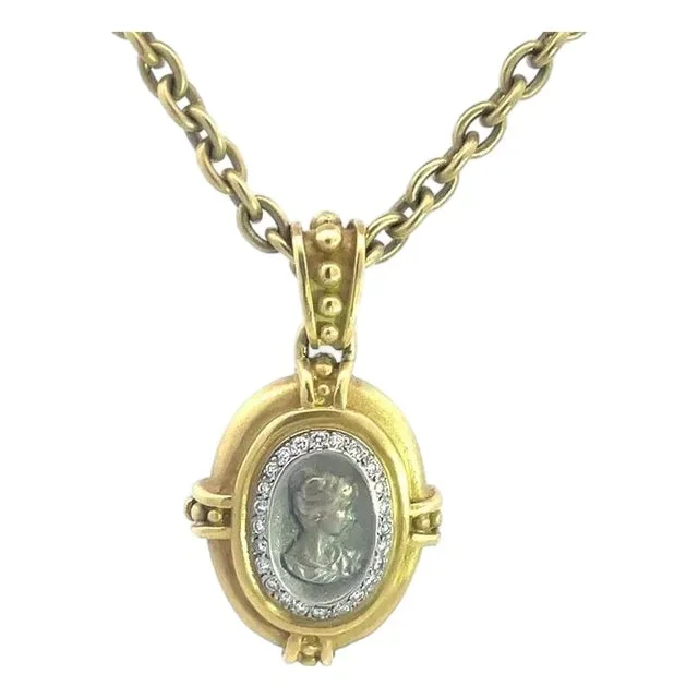 Vahe Naltchayan Cameo Locket Gold Necklace Diamond 18k Yellow Oval Pendant