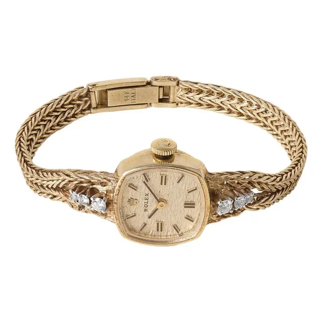 Vintage 14k Gold Ladies Classique Rolex Watch With Diamonds