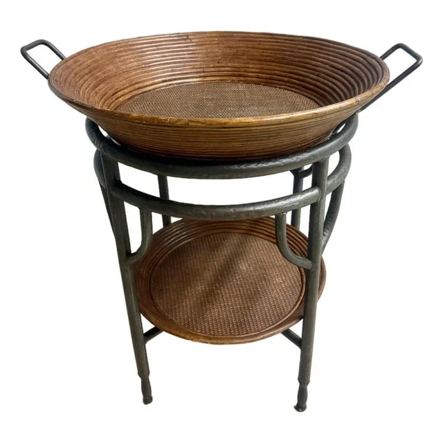 Vintage Gabriella Crespi Style Split Reed Rattan Tray Table
