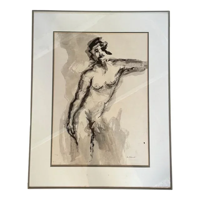 Vintage Ink Drawing Of A Nude Male Figure