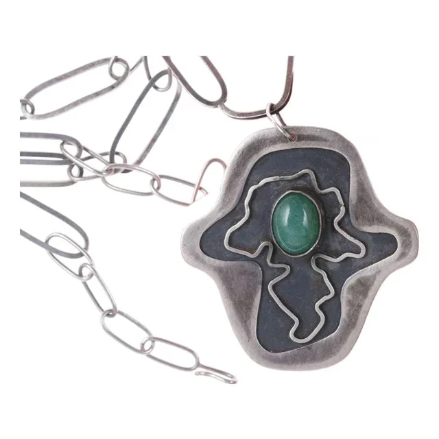 Vintage Modernist Jadeite abstract sterling silver pendant/necklace