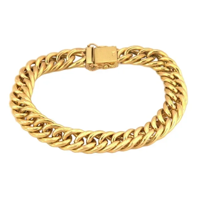 Wide Puffed Curb Link 18k Yellow Gold Bracelet