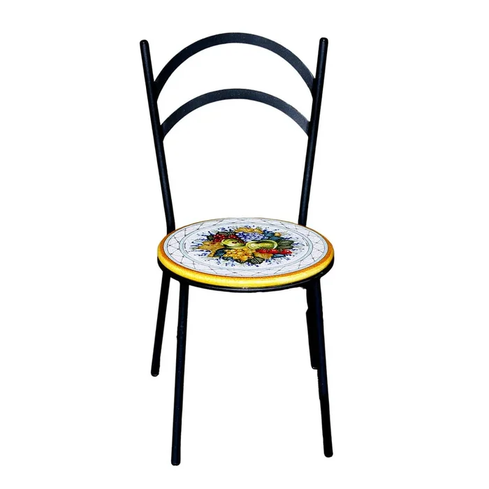 WROUGHT IRON CHAIR: Diana Design with ceramic stone seat